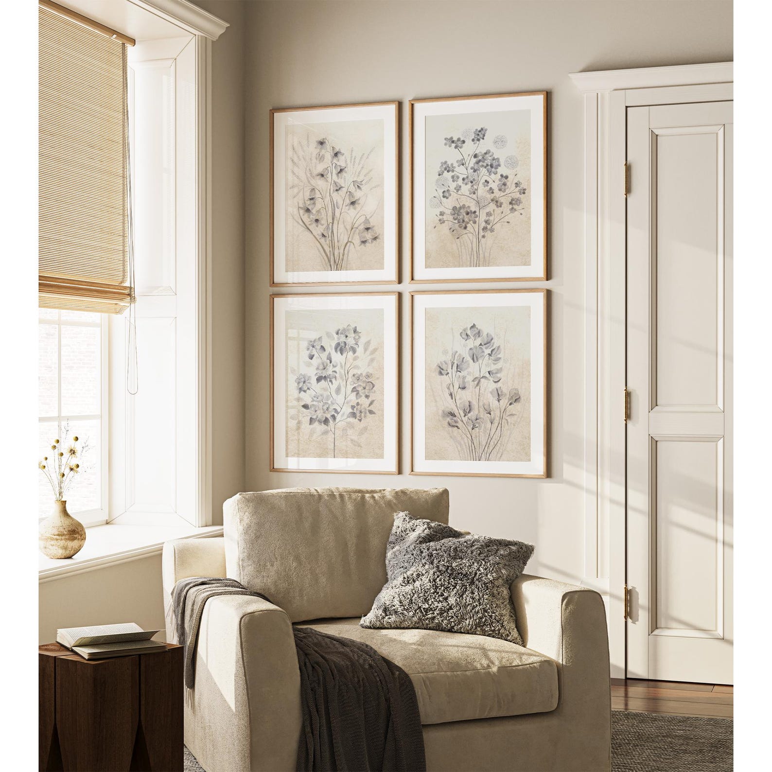 Wildflower Print Set of 4 Vintage Painting Neutral Wall Prints Rustic ...