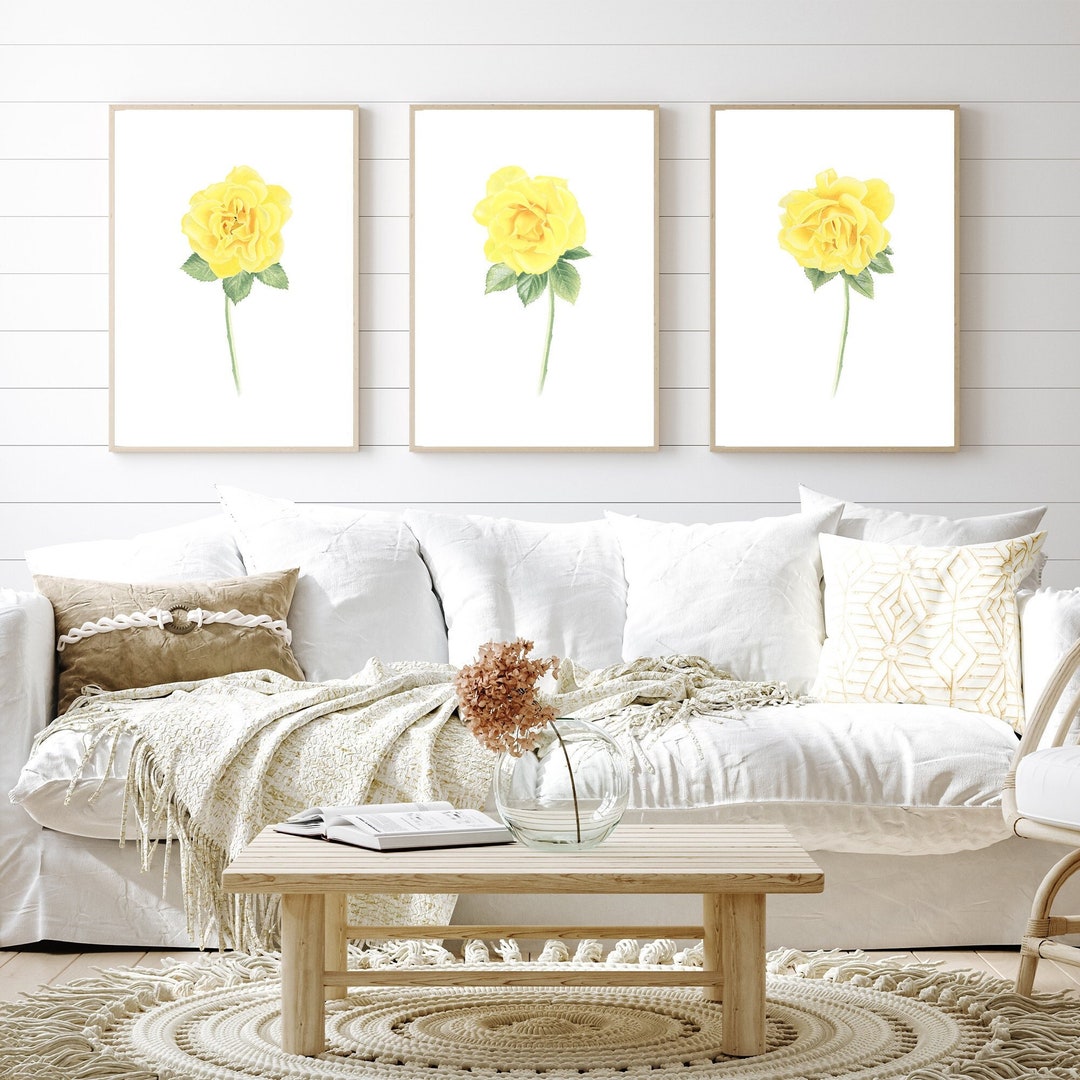 Yellow Rose Wall Art Yellow Rose Print Set of 3 Yellow Rose Etsy