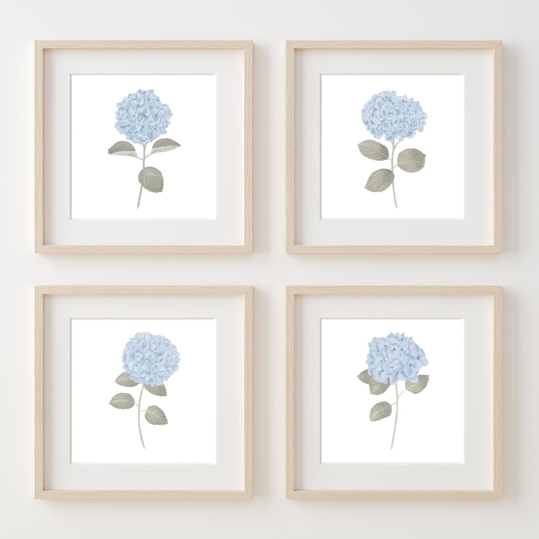 Blue Hydrangea Print Set 4 Light Blue Wall Art Hydrangea Wall Art ...
