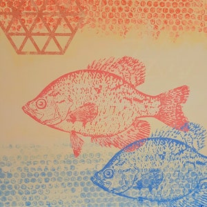 Unique silk print art on canvas: Living Water Fishes