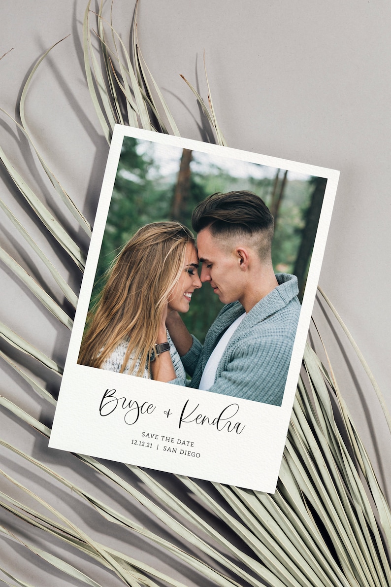 Save the Date Photo Template Editable Save the Date Card Boho Minimal Modern Wedding Black and White DIY Corjl Template with Pictures