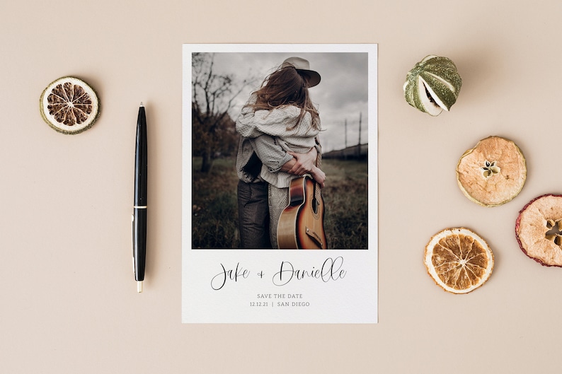 Save the Date Photo Template Editable Save the Date Card Boho Minimal Modern Wedding Black and White DIY Corjl Template with Pictures