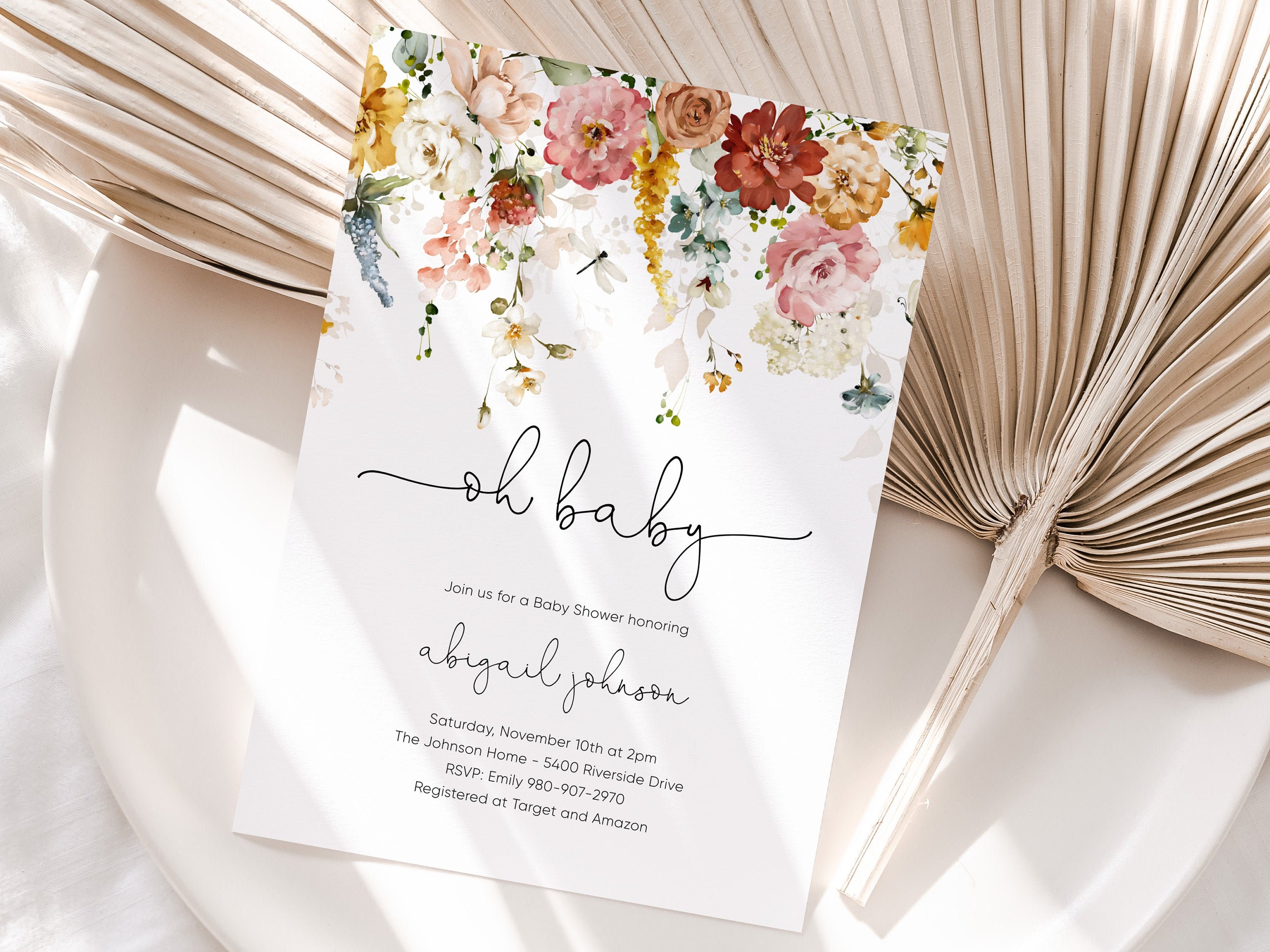 Wildflower Baby Shower Invitation Template Printable Editable Etsy