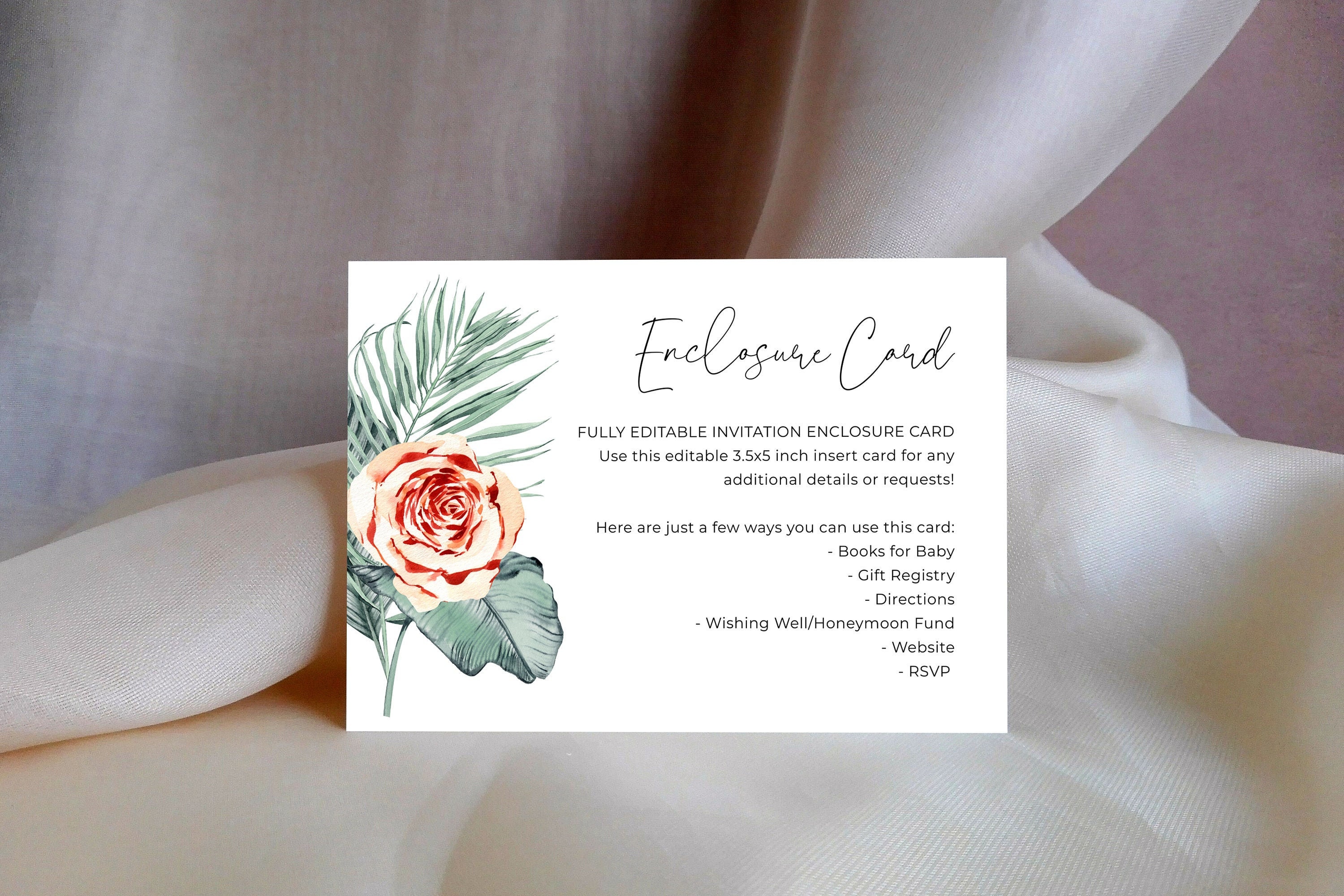 Editable Invitation Enclosure Card 3.5x5 Boho Tropical Etsy