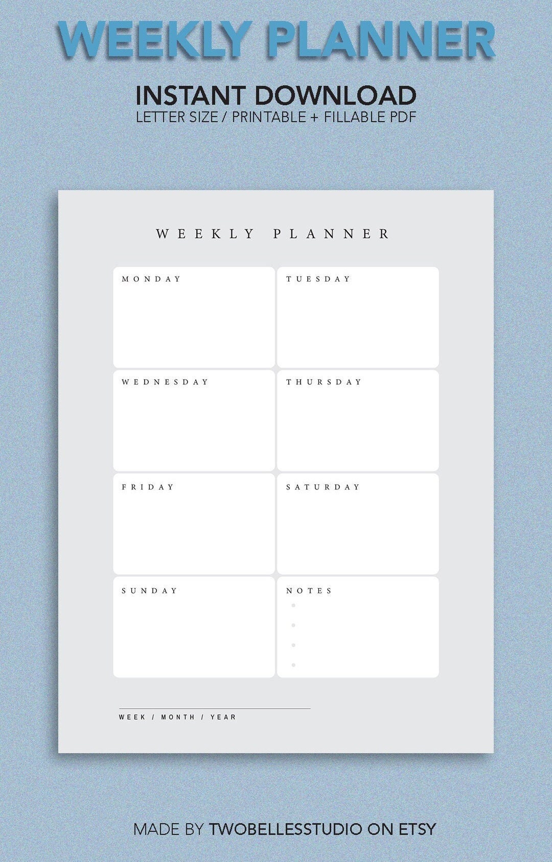 Minimalist Weekly Planner / Printable / Digital Download / Productivity ...