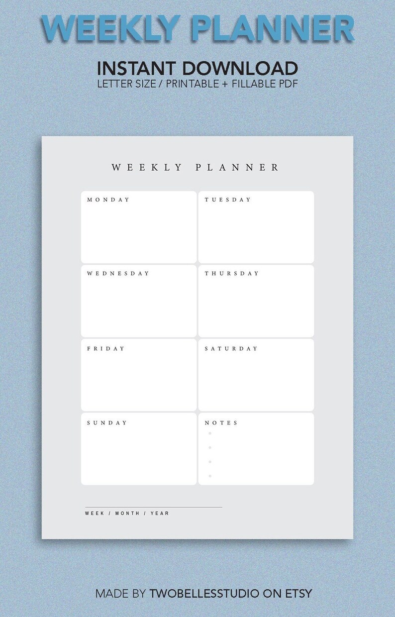 Minimalist Weekly Planner / Printable / Digital Download / - Etsy