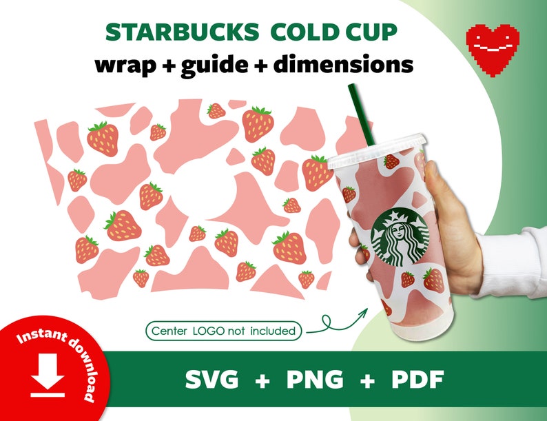 Starbucks Sticker Digital Cut Files Png Pdf Animal Print Full Wrap for Starbucks Cold Cup 24 oz Strawberry Cow Starbucks Svg