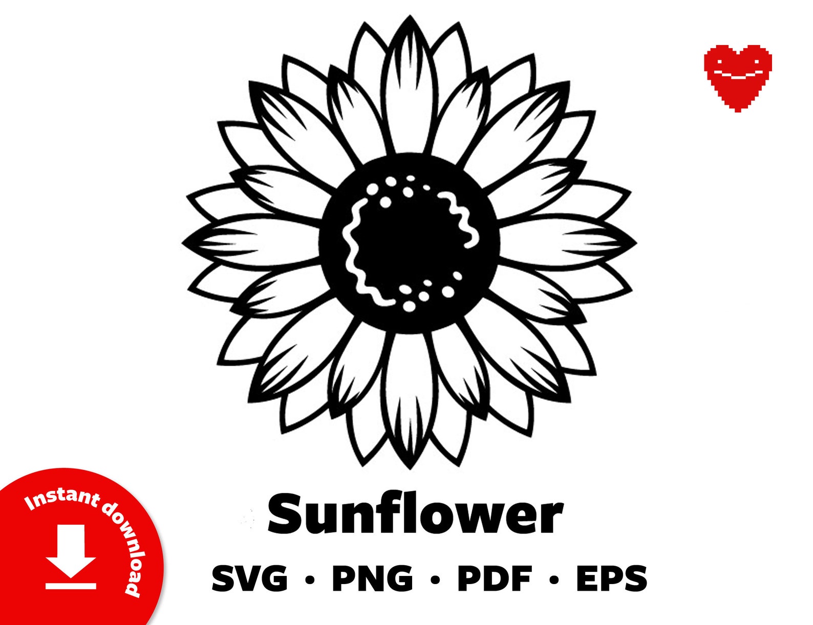 Download Simple Sunflower svg png pdf eps with black center and | Etsy Simple Sunflower svg png pdf eps with black center and | Etsy