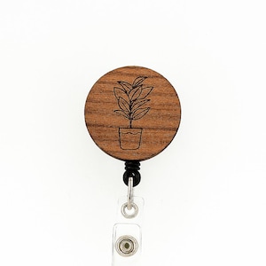 Tall Houseplant Badge Reel – Wooden Laser Engraved ID Holder, Plant Lover and Gardening Gift