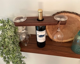 Wooden Wine Glass Holder, Wine Bottle Display, and Functional Home Decor | Pair with Wine Bottle as a Great Gift