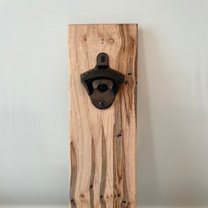 Wall Mounted Magnetic Bottle Opener, Made from Hardwoods, Catches Bottle Caps