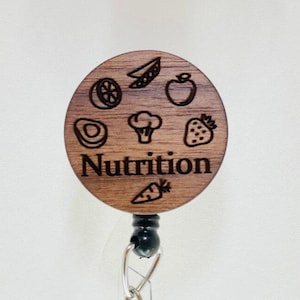 Nutrition and Dietitian Badge Reel – Wooden Laser Engraved ID Holder for Wellness Professionals