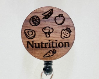 Nutrition and Dietitian Badge Reel – Wooden Laser Engraved ID Holder for Wellness Professionals