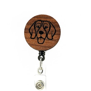 Beagle Badge Reel – Wooden Laser Engraved ID Holder for Pet Lovers, Nurses and Teachers