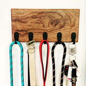Premium Hardwood Key Rack with Black Hardware | Dog Leash Rack