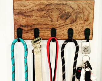 Premium Hardwood Key Rack with Black Hardware | Dog Leash Rack