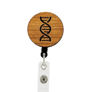 DNA-Helix-Ausweishalter – Gravierter Holz-Ausweishalter für Laboranten und Wissenschaftler