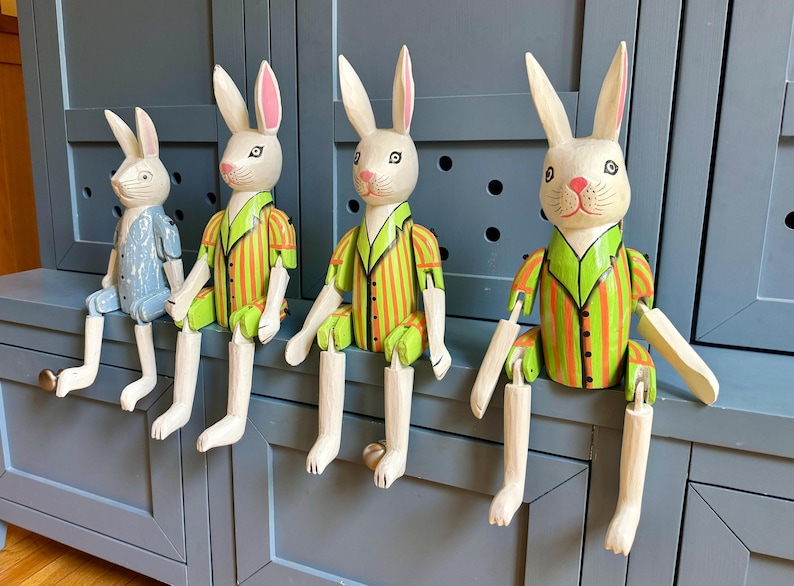 Whimsical Wooden Painted Rabbit Shelf-sitter Figurine - Handmade in ...