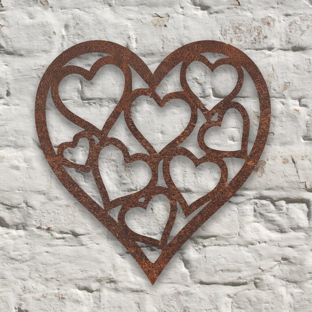 Rustic Metal Hearts in Heart Wall Art Sculpture Bespoke Handmade Gift