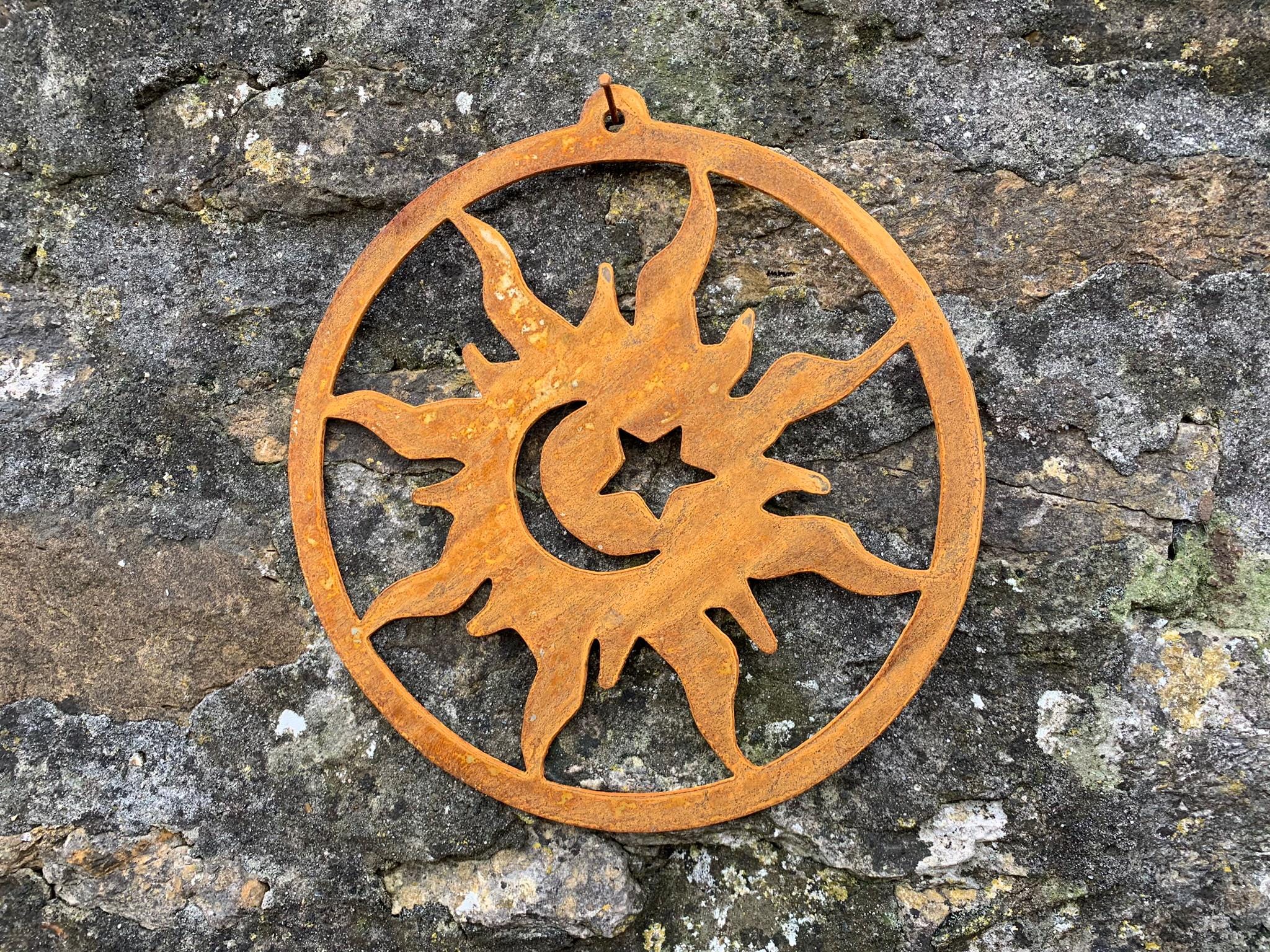 Rustic Metal Sun and Moon Wall Art, Handmade Garden Decor - Etsy