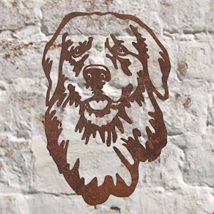 Escultura de arte de pared de Golden Retriever de metal rústico - Regalo hecho a mano a medida