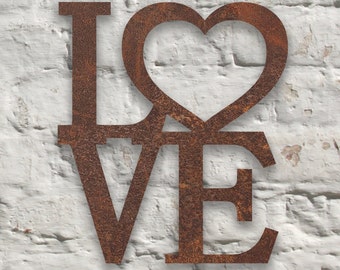 Rustic Metal Love and Heart Wall Art Sculpture Bespoke Handmade Gift