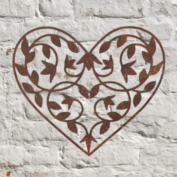 Sculpture d'art de mur de coeur feuillu en métal rustique cadeau fait main sur mesure