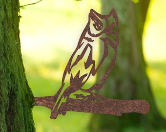Rustikale Metall-Skulptur mit Eulen - Handgefertigte Stahl-Skulptur