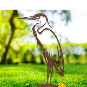 Rustic Metal Heron Garden Sculpture Ornament - Bespoke Handmade Gift