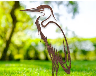 Rustic Metal Heron Garden Sculpture – Handmade Weathering Steel Ornament