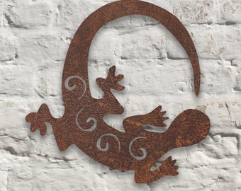 Rustic Metal Gecko Wall Art Sculpture - Bespoke Handmade Gift