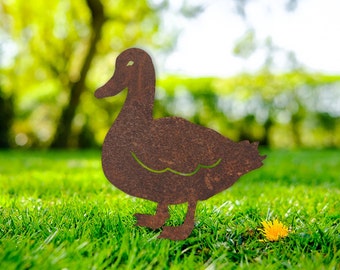 Adorno rústico de pato de metal para jardín - Escultura de acero hecha a mano