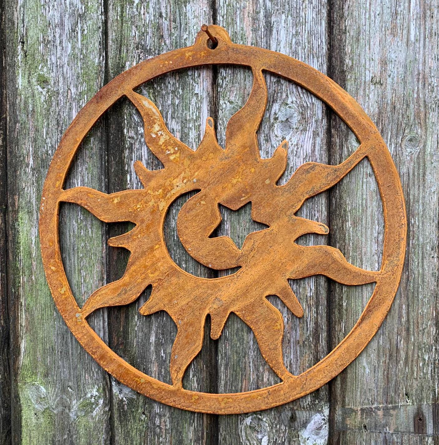 Rustic Metal Sun and Moon Wall Art, Handmade Garden Decor - Etsy