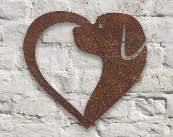 Rustic Metal Dog In Heart Wall Art Sculpture Bespoke Handmade Gift