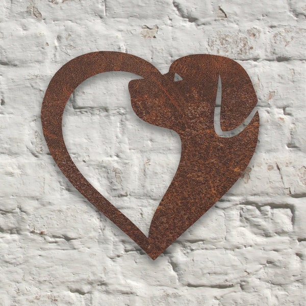 Rustic Metal Dog In Heart Wall Art Sculpture Bespoke Handmade Gift