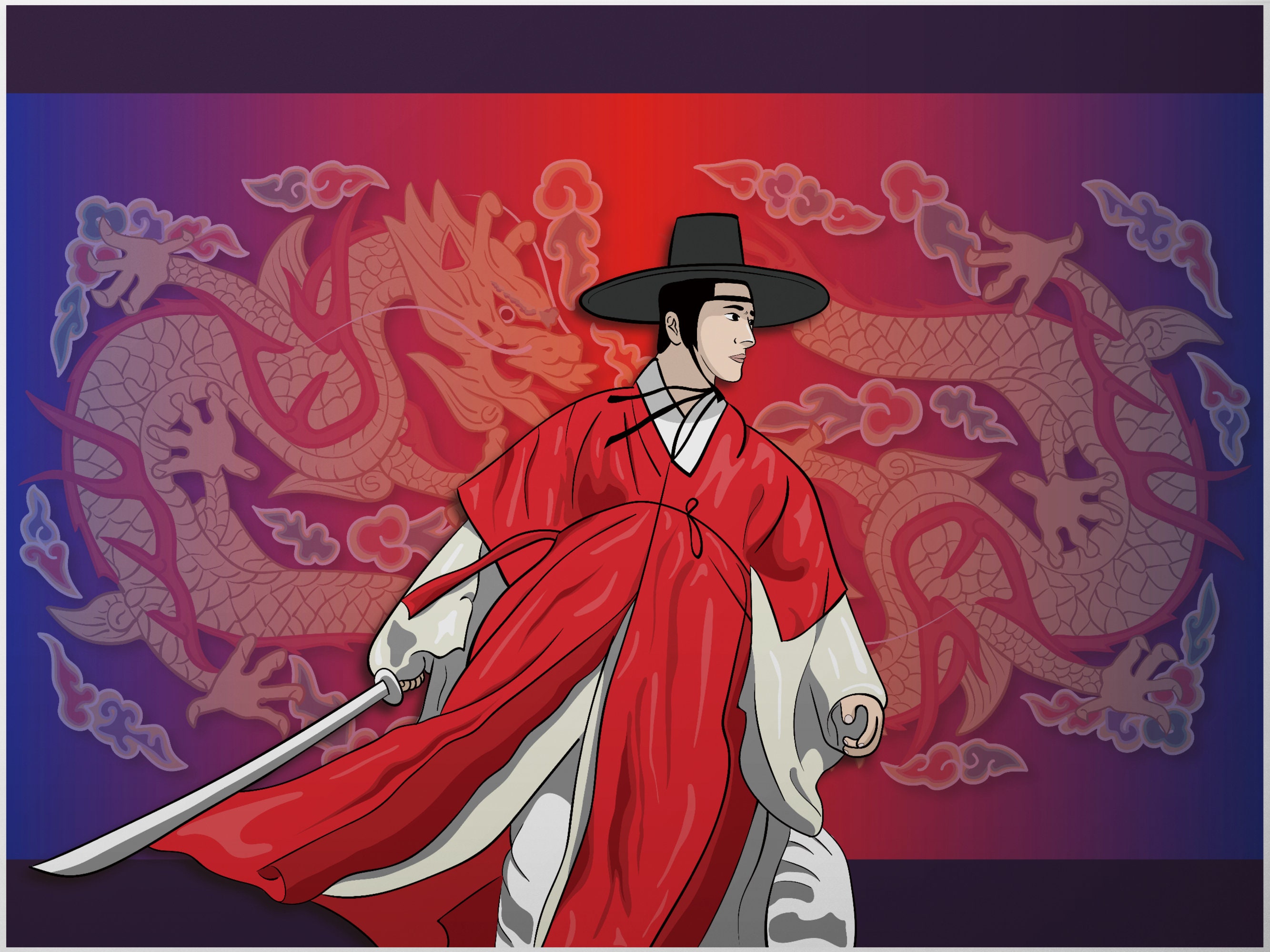 Korean Art Korean Traditional King Warrior Painting. Digital Etsy