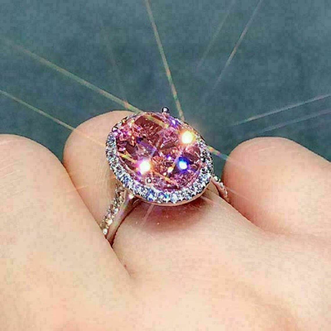 2Ct OvalCut Pink VVS1/D Diamond Halo Engagement Ring 14k Etsy