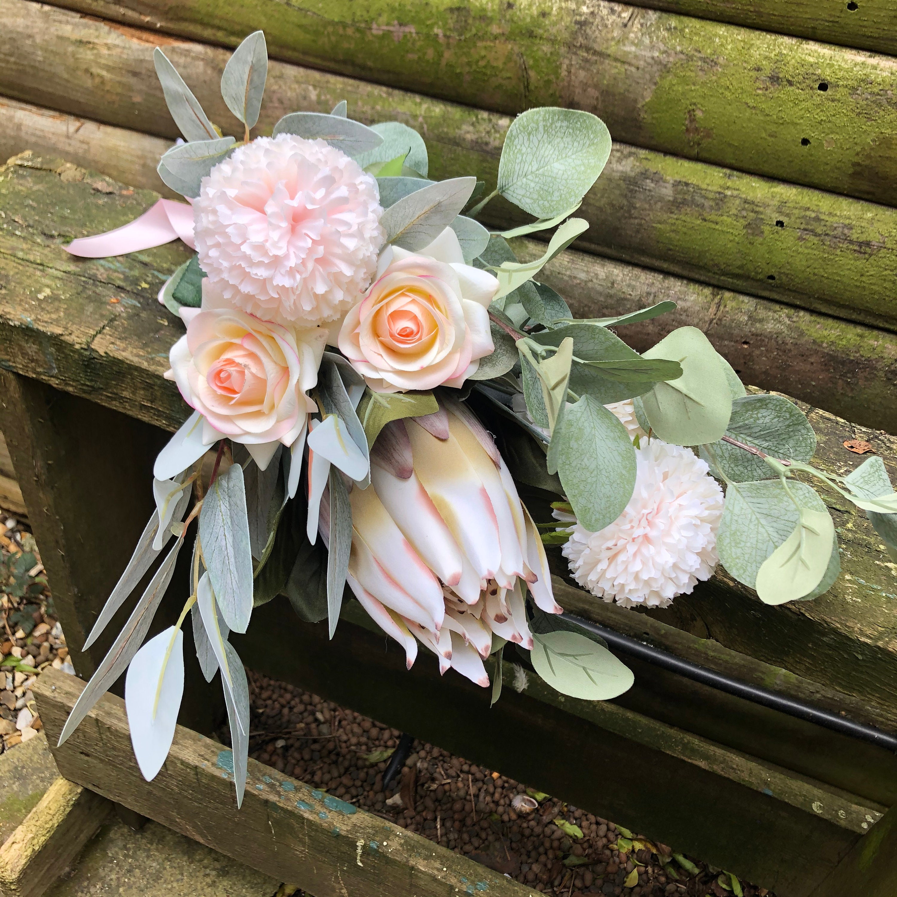 Erröten rosa Creme grün unstrukturiert Boho Protea Rose Pom | Etsy