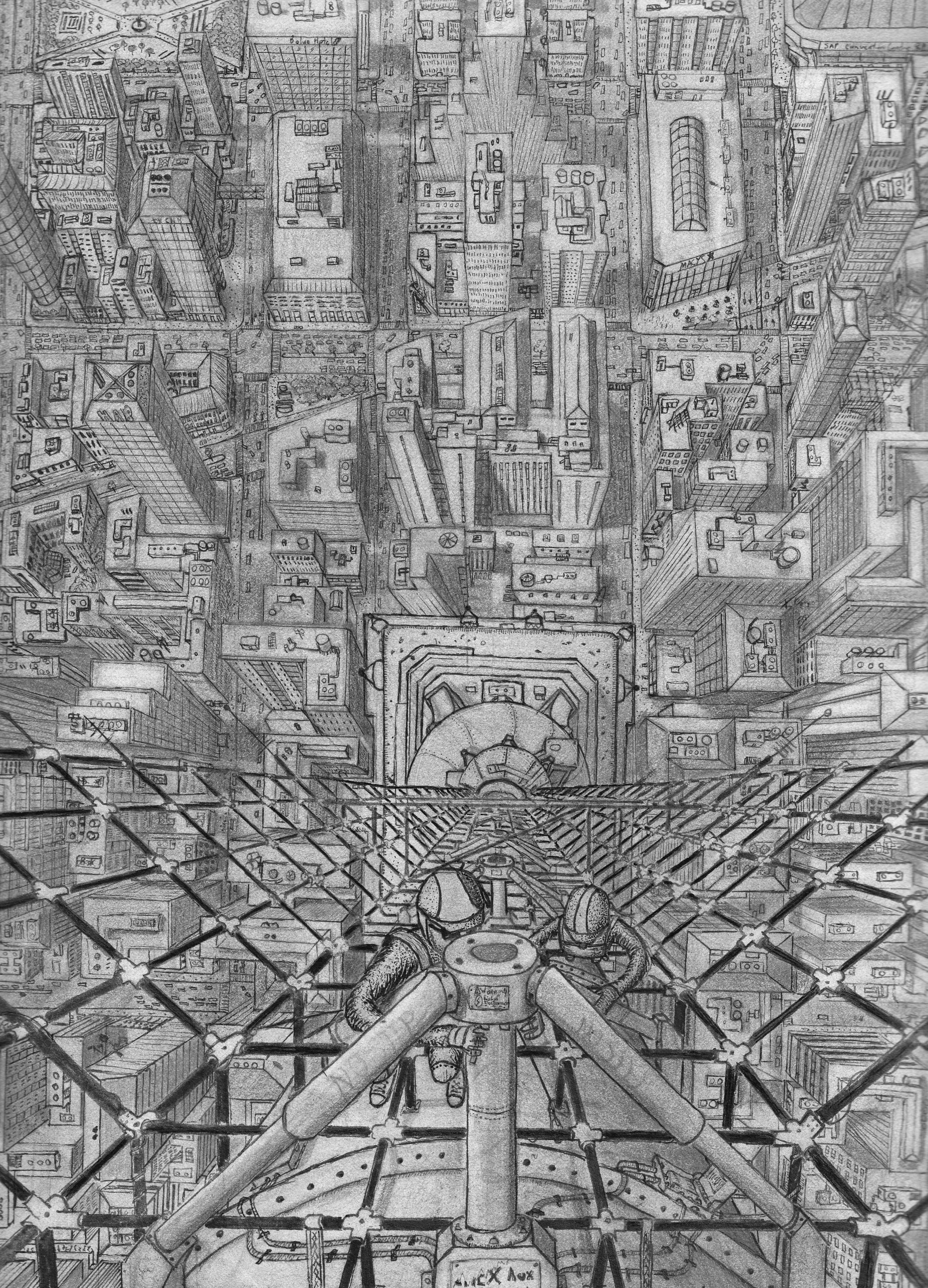 On Top of the Empire State Building Print, Perspective Drawing