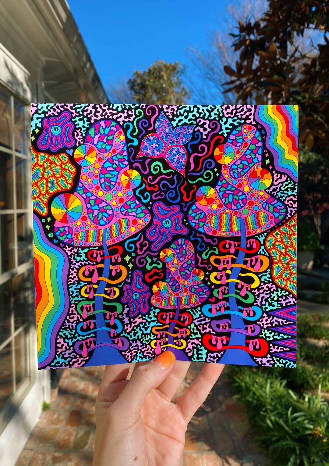 Float Away Trippy Print Psychedelic Art Mushroom Art Mushroom Decor