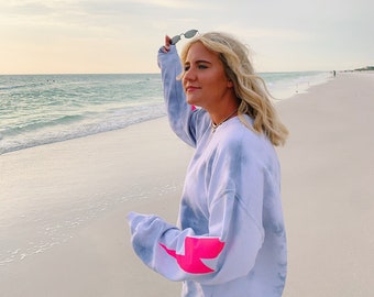 Gray Tie Dye Crewneck W/ Neon Lightning Bolt print