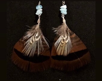 Aquamarine and Feather Earrings