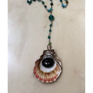 Long Obsidian and Shell Beaded Necklace