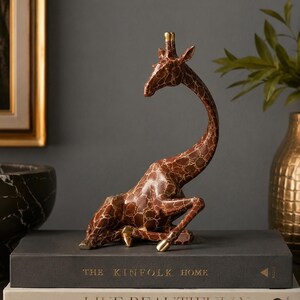 Signed Alexander Danel Giraffe Sculpture, Art Deco Revival Bronze-Tone Figurine