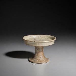 White Pottery Stem Dish | Rustic Stoneware Pedestal Offering Bowl | Primitive Ceramic Display Stand