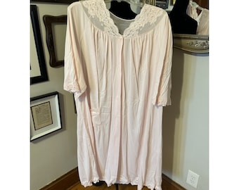 Shadowline Lace Lined Rose Night Gown 2XL Pink Calf Length 3/4 Sleeve I4:2