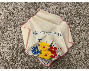 Vintage Hankies To My Dear Wife Belgium Handkerchief Flowers Retro Gift Southern Lady A2:1