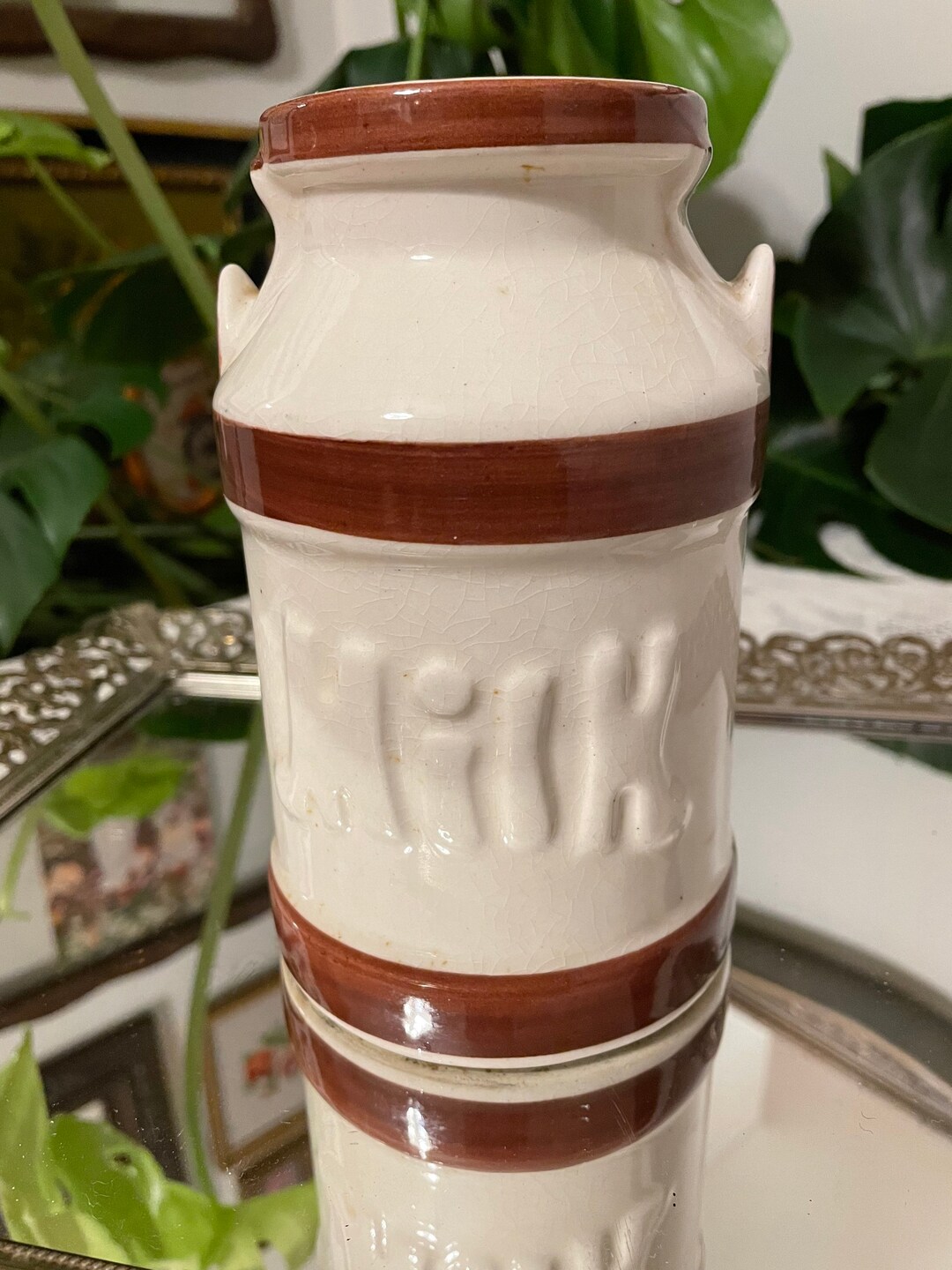 Vintage Ceramic Milk Jug Vase Crock Country Farm Decor Etsy