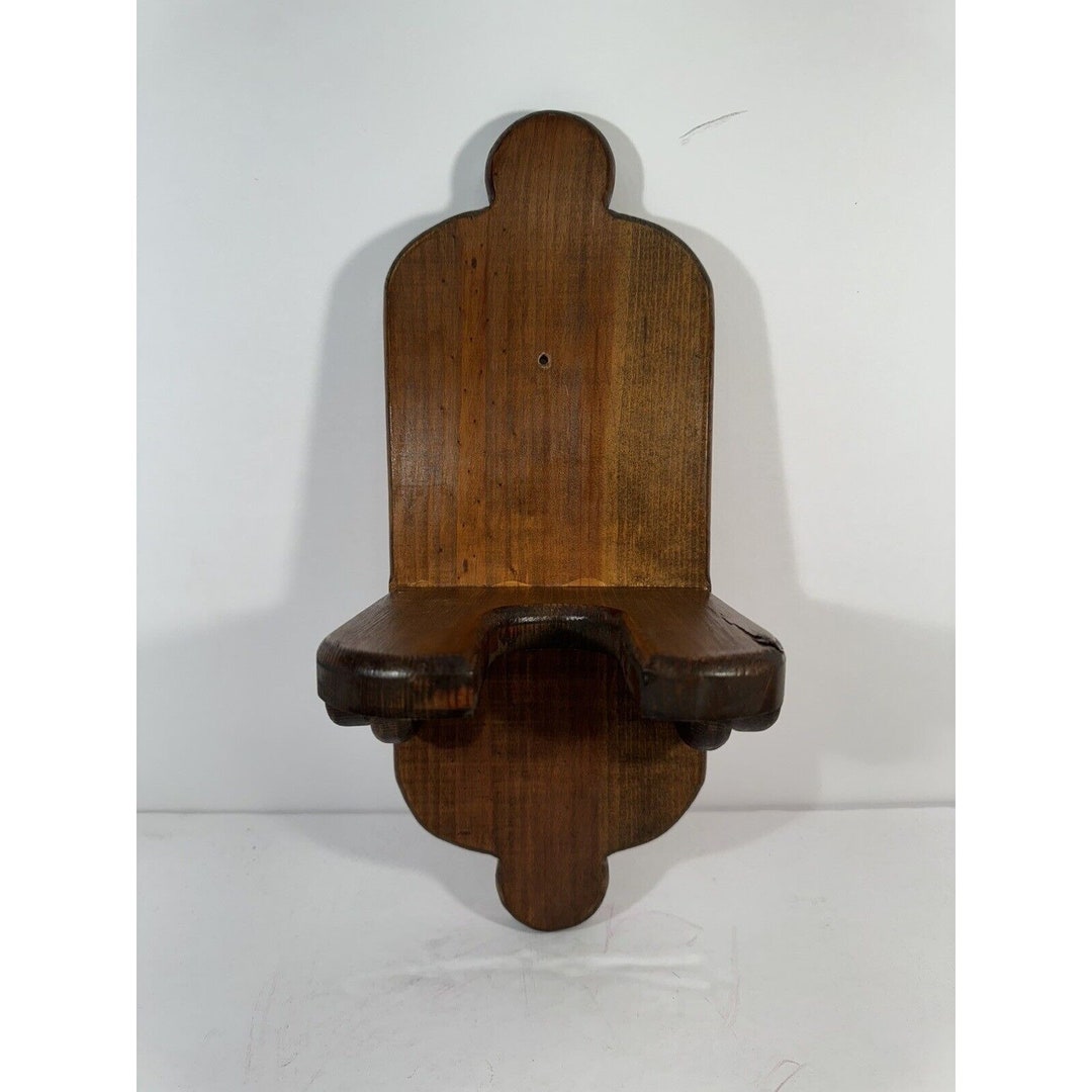 Vintage Rustic Wooden Oil Lamp Holder Wall Hanger Brown Hand Made Farm