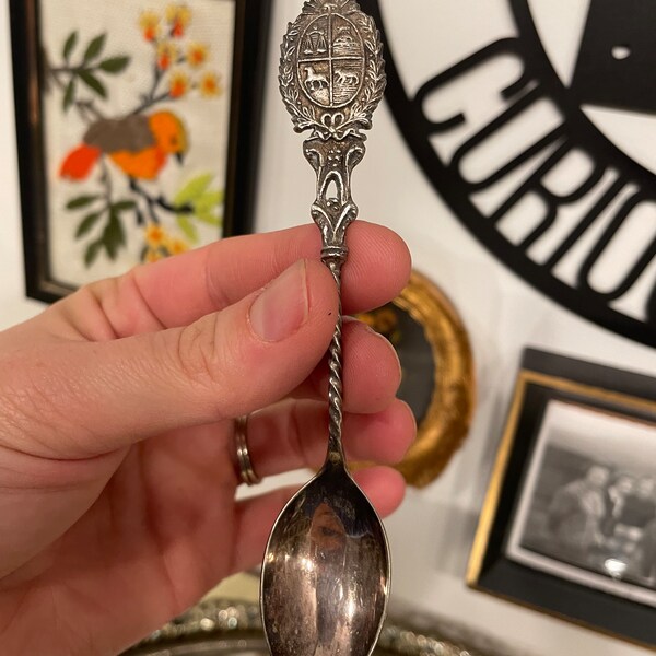Vintage Farm Sterling Silver Souvenir Stir Spoon Chippy Rustic Hobo Chic Decor Collectible Spoon